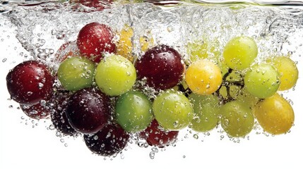 Vibrant Grapes Splashing in Fresh Water