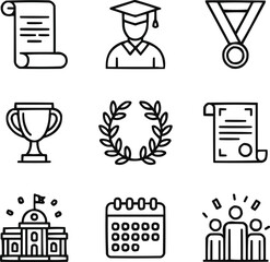 Student Success and Graduation Outline Icon Pack Diploma, Achievement, and College Life
