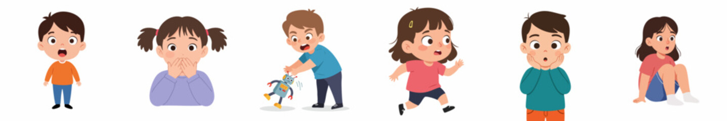 Diverse Cartoon Style Illustration Showing Children Engaging in Various Activities