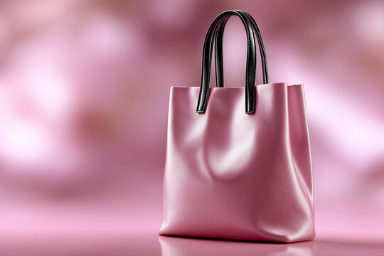 Modern pink handbag with sleek black handles, elegantly displayed against a soft blurred background, perfect for retail promotions and Black Friday sales - Powered by Adobe