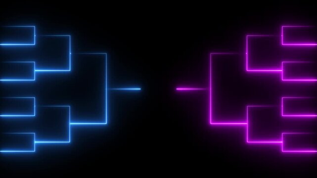 Team Tournament bracket templates. Animation of neon glowing team Tournament bracket templates isolated on black background. 4k
