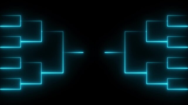 Team Tournament bracket templates. Animation of neon glowing team Tournament bracket templates isolated on black background. 4k