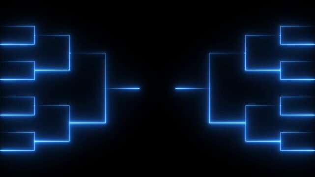 Team Tournament bracket templates. Animation of neon glowing team Tournament bracket templates isolated on black background. 4k