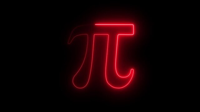 Pi symbol icon. Red line Pi symbol icon isolated on black background. 4k