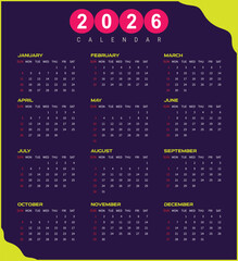2026 vector colorful calendar design