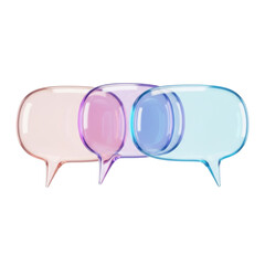 Three transparent speech bubbles of different colors isolated on transparent background