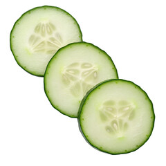 cucumber slices isolated on transparent white background full depth of field clipping path