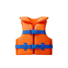 Orange life vest with blue straps and buckles isolated on transparent background