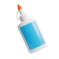 Bottle of glue with blue label isolated on transparent background, perfect for crafting