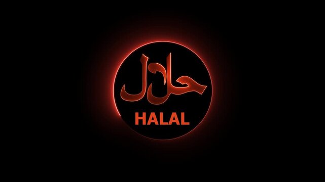 Halal logo animation. neon line on black background. 4k