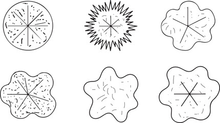 CAD Drawings. Set of Tree Top View Outline Symbols in Minimal Vector Style for Landscape Architecture, Urban Planning, and Garden Design