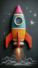A vibrant rocket ship design with starry background, representing dreams of space exploration and adventure