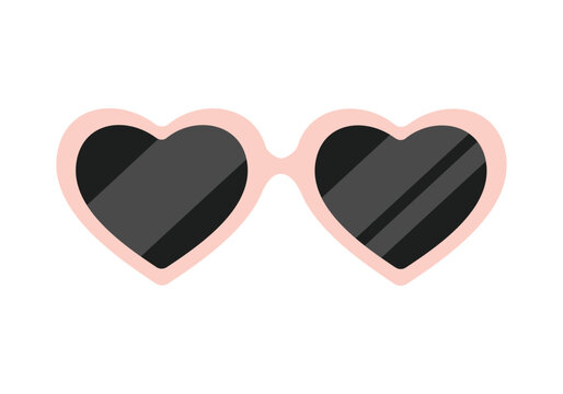 Fashionable heart sunglasses with pink frame isolated on white background for women vector illustration