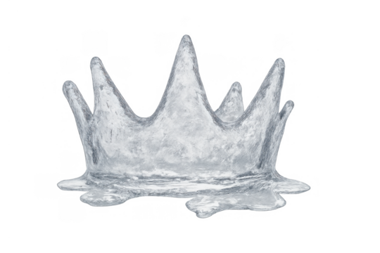 Ice crown splashing from water, symbolizing royalty, power, and leadership, on a transparent background