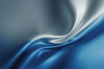 Blue and silver satin fabric with soft folds and elegant texture on minimal background