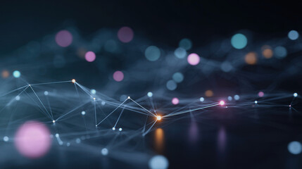 Abstract digital network with data connections and futuristic lights in blue and violet tones