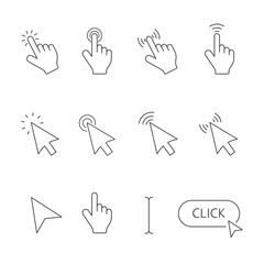 Mouse hand arrow icon set. Vector isolated illustration. Line art