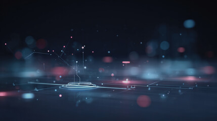 Futuristic digital interface with data connections and technological elements in blue and pink tones