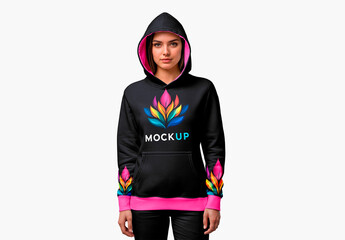 Female Model Wearing a Front View Hoodie Mockup 