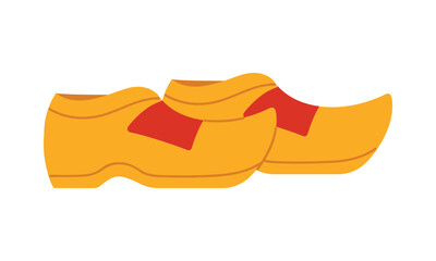 Iconic Netherlands wooden shoes in yellow color, isolated on white background, perfect for cultural themes vector illustration