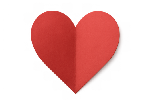 Red paper heart cutout for loving, romantic, and greeting card designs, isolated on transparent background