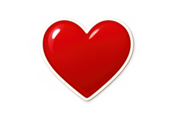 Red glossy heart icon with white border symbolizing love, romance, valentine's day, and passion on transparent background