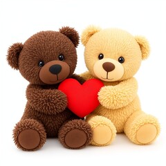 Obraz premium Two teddy bears with a red heart on a white background