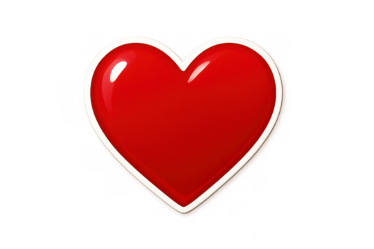 Red glossy heart icon with white border symbolizing love, romance, valentine's day, and passion on transparent background