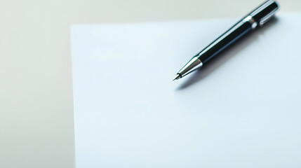 Naklejka premium A pen rests on crisp white paper, poised for creativity. The blank canvas awaits your thoughts and ideas. Capture your inspiration with every stroke. #Writing