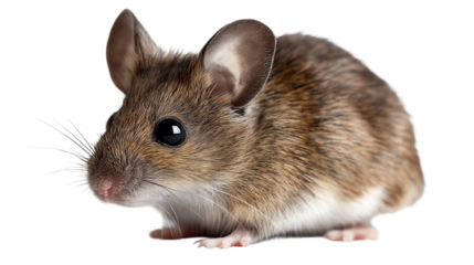 
Cute hamster or mouse rodent isolated on a white background or transparent PNG, showing fur details, small size, and playful pose.