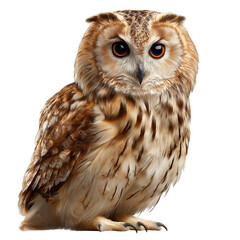 Obraz premium A detailed owl isolated on a white or transparent PNG background, highlighting its feathers, piercing eyes, and majestic presence.