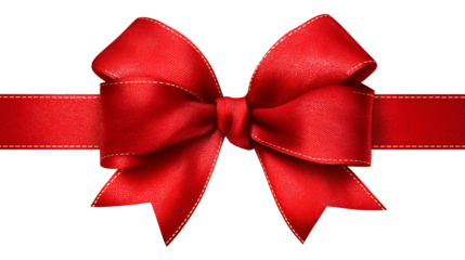 Red ribbon bow with smooth satin texture, neatly tied and isolated clearly on a white or transparent png background for decorative use.
