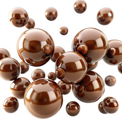 Chocolate Spheres Floating and Reflecting on Black Background balls liquid isolated on a transparent background