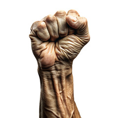 Close-up of a Tightly Clenched Fist Showing Wrinkled Skin and Veins hand power isolated on a transparent background