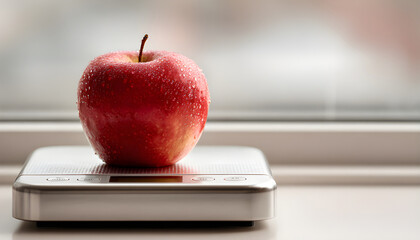 An apple on a scale symbolizes portion control for weight loss.