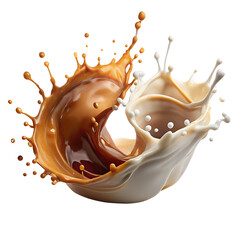Coffee and Milk Splash Intertwined on Black Background liquid splash liquid isolated on a transparent background