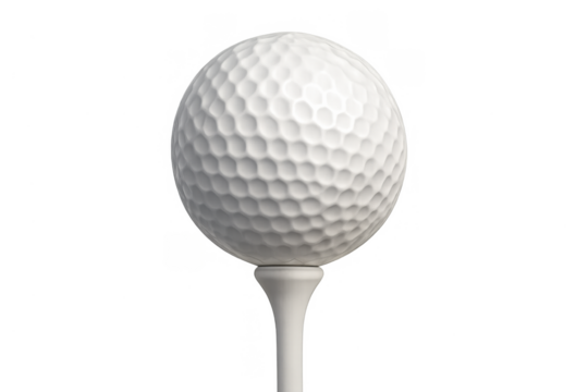 Golf ball resting on a tee, ready for a swing, focused on starting recreation and tournament - Powered by Adobe