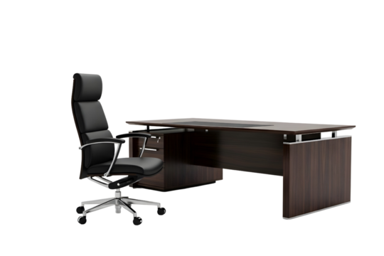 Modern executive office desk and chair with black background