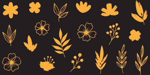Botanical Vector Pattern Floral Silhouettes Flowers Leaves Berries and Twigs Abstract Nature Elements for Organic Design