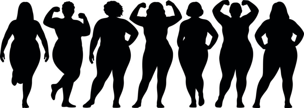 Diverse plus size women silhouettes showcasing body positivity and fitness