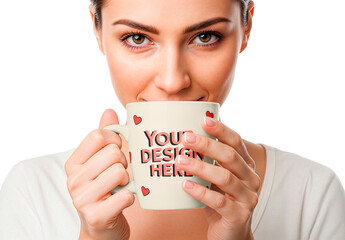 Ceramic Mug Mockup Held Close to Lips by Woman 