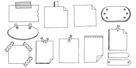 Digital Scrapbooking Elements Doodle Style Sticky Notes Blank Paper Pieces Creative Art Projects Memory Boards