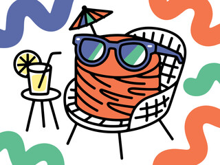 Cartoon Cake on Vacation with Drink