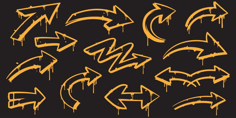 Diverse Direction Arrow Graphics with Dripping Paint for Web Design and Navigation Indicating Routes Choices and Motion