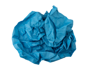 Blue crumpled paper isolated on transparent background