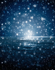 Obraz premium Elegant shimmering winter background with glistening snowflakes, frosty texture, and icy sparkle. Perfect for holiday themes, Christmas designs, or a magical winter wonderland aesthetic.