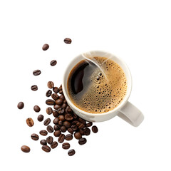 Coffee Cup & Roasted Beans on transparent background