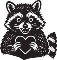 funny feral raccoon with heart