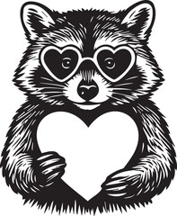lovely raccoon with glasses and heart