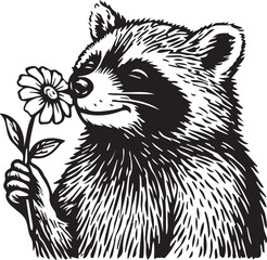 vector illustration of raccoon with flower